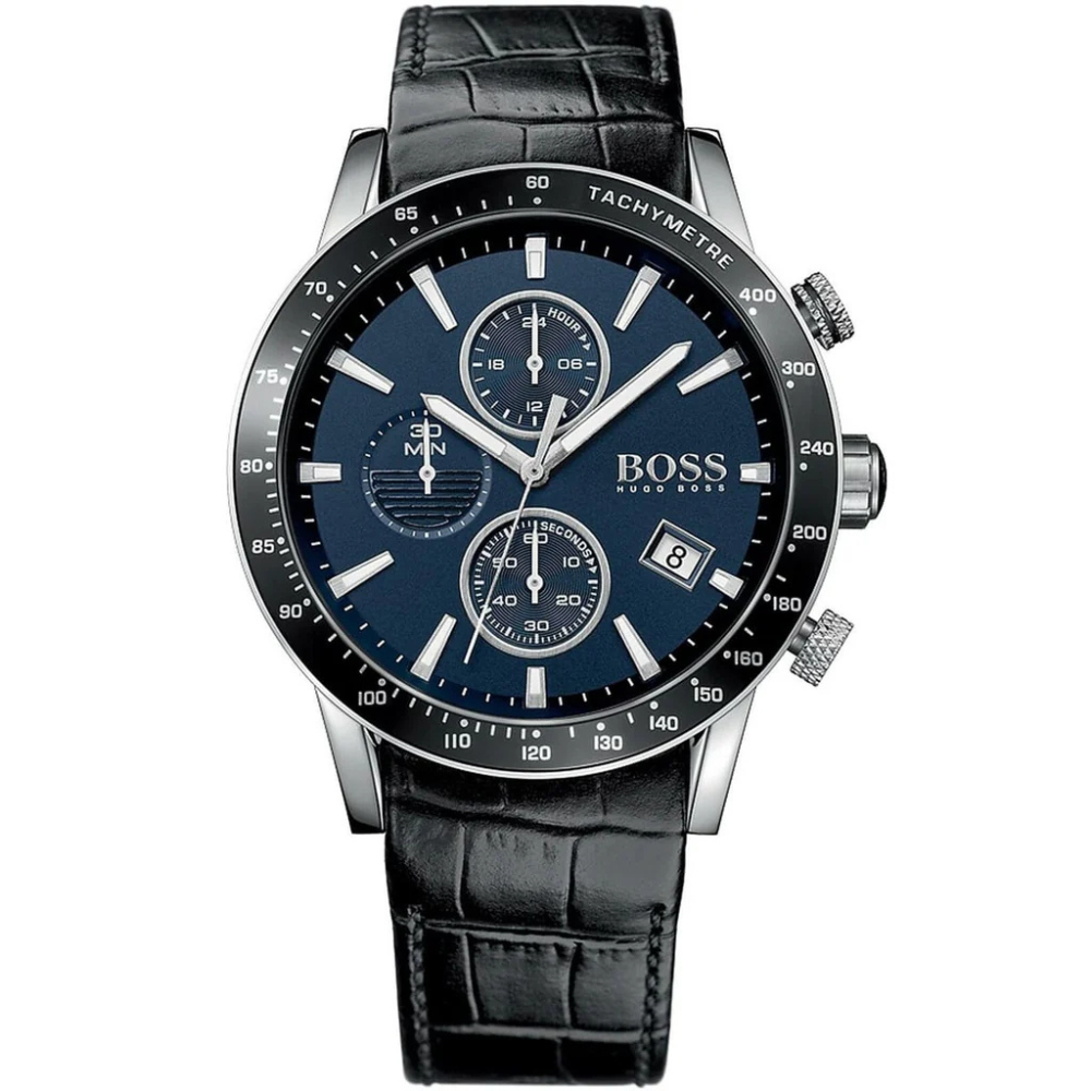 Hugo Boss Rafale cronografo quadrante blu cinturino in pelle nera orologio da uomo - 1513391