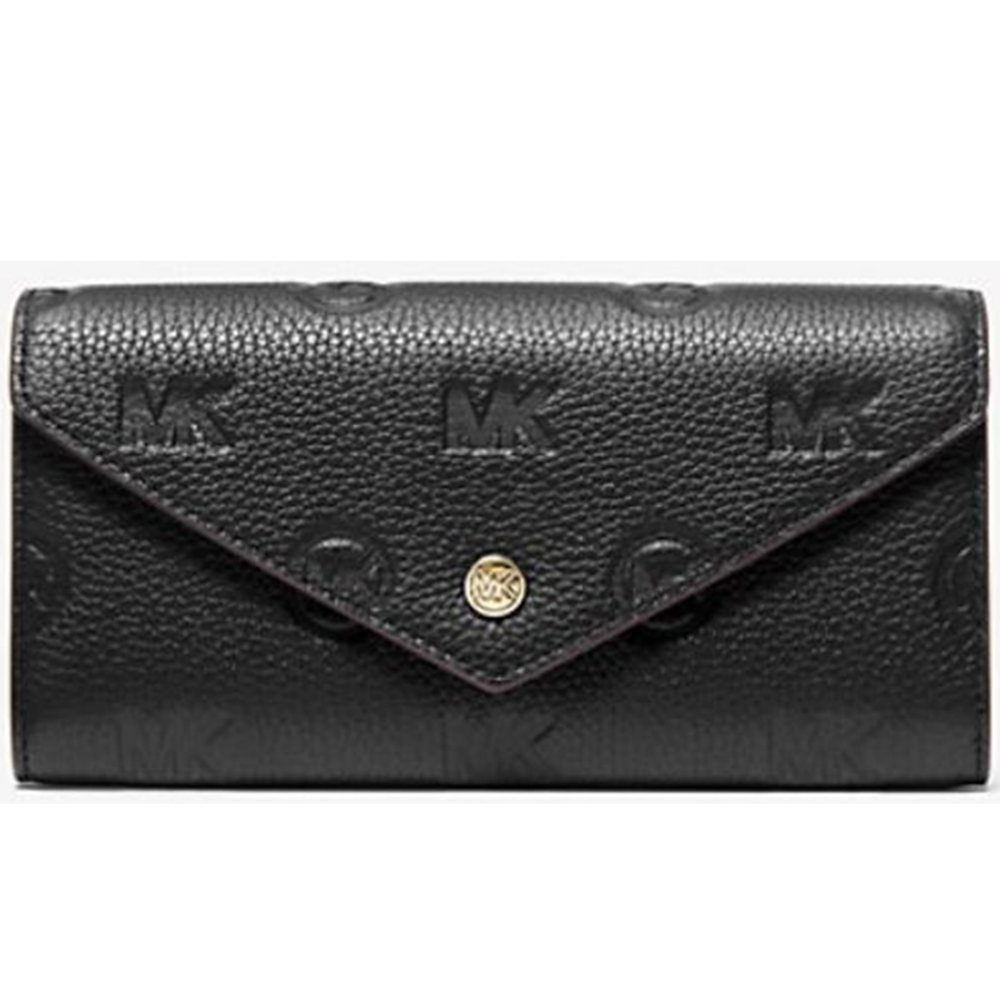 Michael Kors Jet Set Travel Large Logo Embossed Leather Envelope Wallet (Black) 35F3GTVE7T-001 Michael Kors