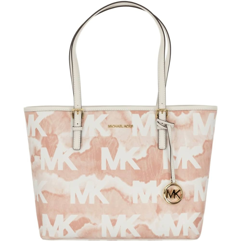 Michael Kors Jet Set Media Logo MK PVC Carryall Powder Blush Michael Kors