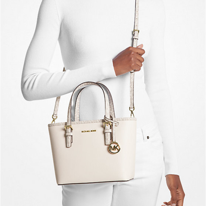 Michael Kors Jet Set Light Cream Leather XS Carryall Top Zip Tot 35H3GTVT0L-2 Michael Kors