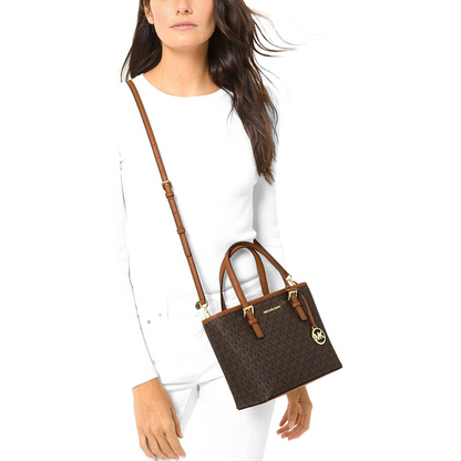 Michael Kors Jet Set Brown Signature Xs Carryall Top Zip Crossbody Tote Handbag 35T9GTVT0B-03 Michael Kors