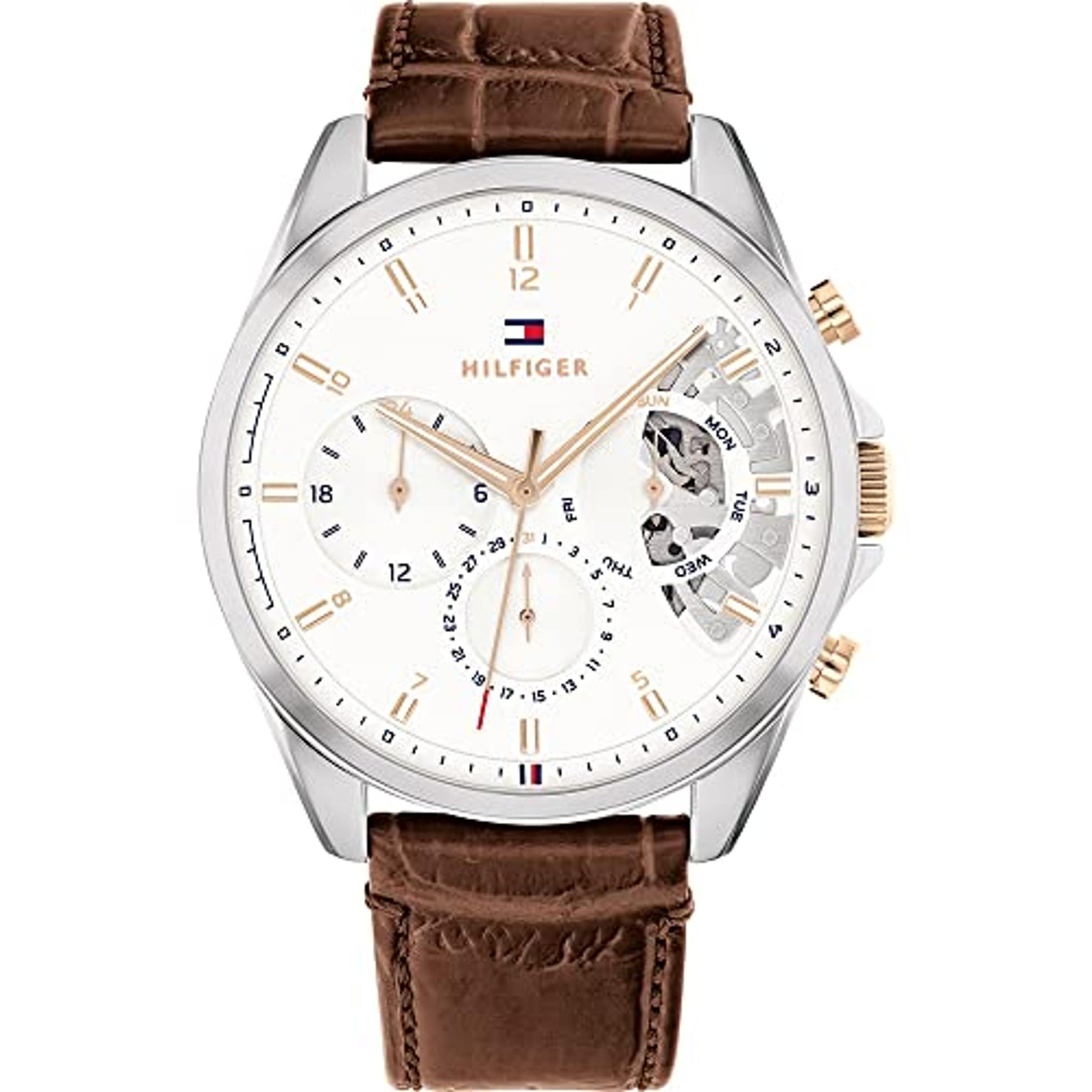 Tommy Hilfiger Orologio Analogico Multifunzione al Quarzo da Uomo con Cinturino in Pelle Marrone - 1710450 Dupersclub